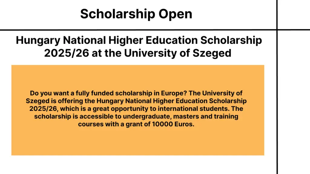 Hungary National Higher Education Scholarship 2025/26 at the University of Szeged 